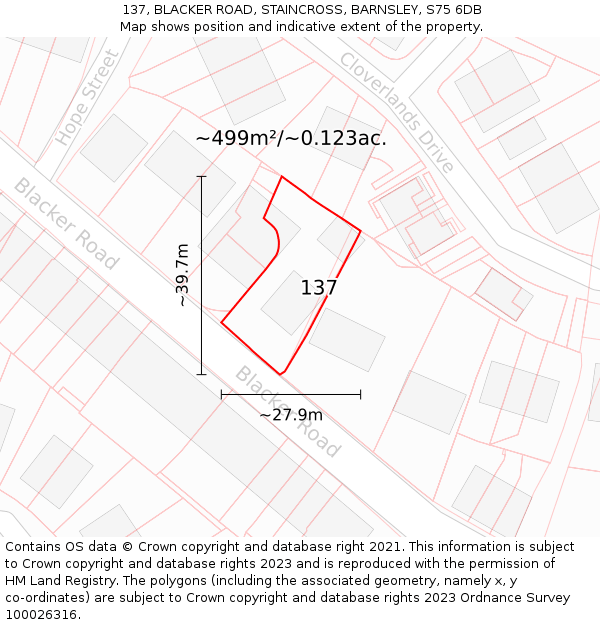 137, BLACKER ROAD, STAINCROSS, BARNSLEY, S75 6DB: Plot and title map