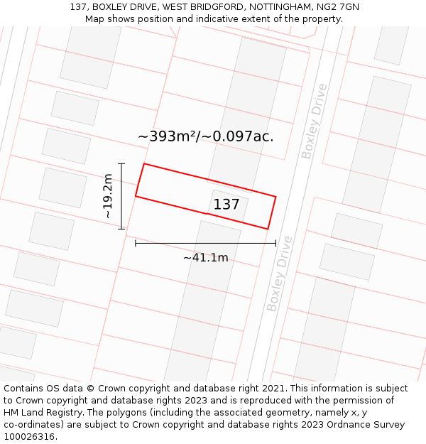 137, BOXLEY DRIVE, WEST BRIDGFORD, NOTTINGHAM, NG2 7GN: Plot and title map