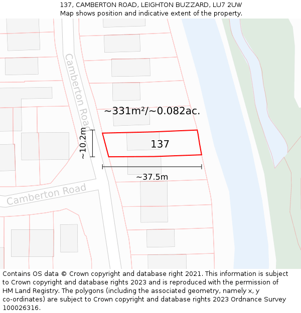 137, CAMBERTON ROAD, LEIGHTON BUZZARD, LU7 2UW: Plot and title map