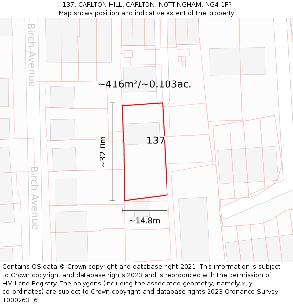 137, CARLTON HILL, CARLTON, NOTTINGHAM, NG4 1FP: Plot and title map