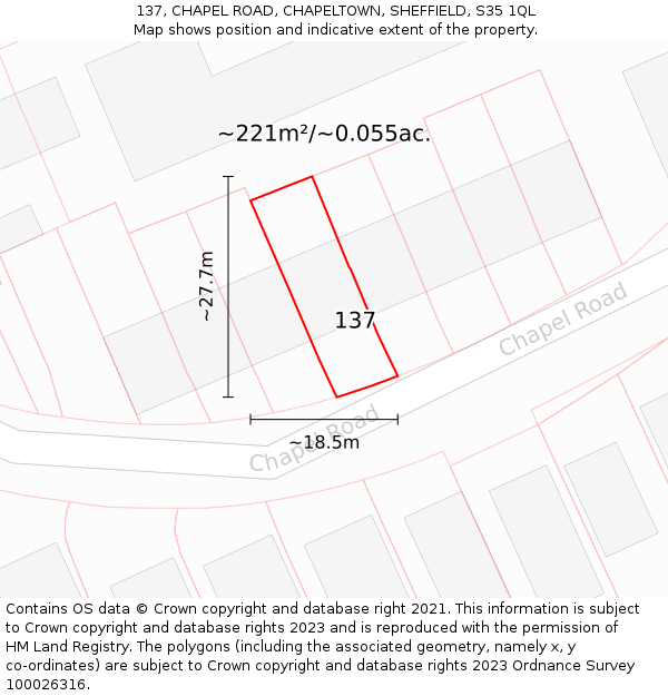 137, CHAPEL ROAD, CHAPELTOWN, SHEFFIELD, S35 1QL: Plot and title map