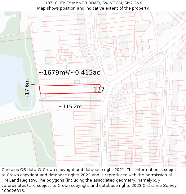 137, CHENEY MANOR ROAD, SWINDON, SN2 2NX: Plot and title map