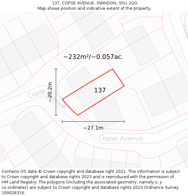 137, COPSE AVENUE, SWINDON, SN1 2QG: Plot and title map