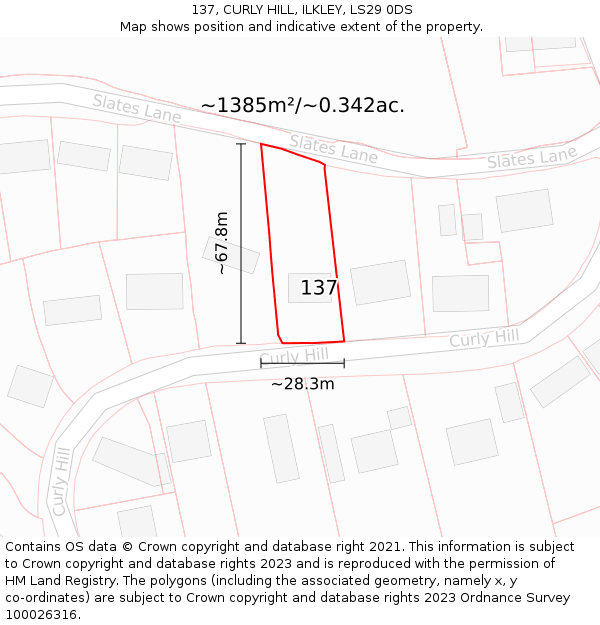 137, CURLY HILL, ILKLEY, LS29 0DS: Plot and title map