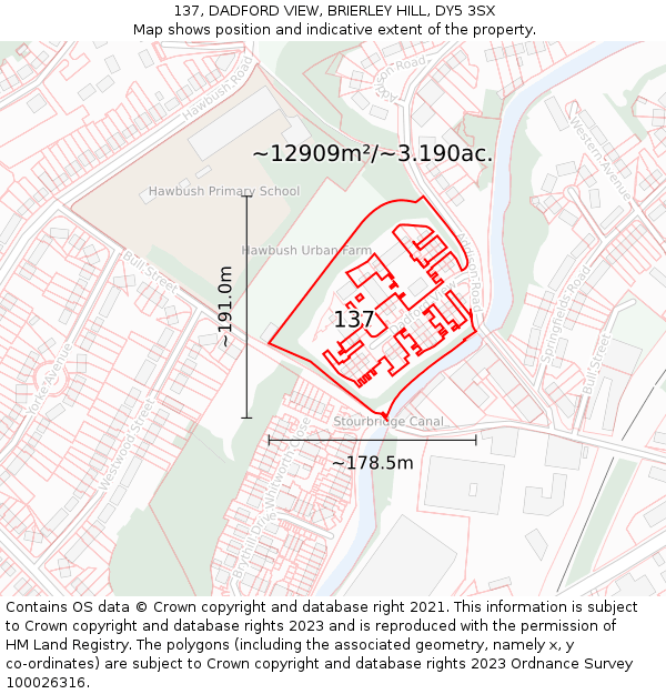 137, DADFORD VIEW, BRIERLEY HILL, DY5 3SX: Plot and title map