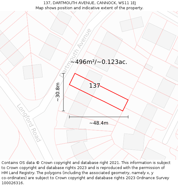 137, DARTMOUTH AVENUE, CANNOCK, WS11 1EJ: Plot and title map