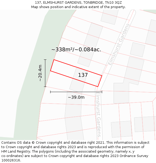 137, ELMSHURST GARDENS, TONBRIDGE, TN10 3QZ: Plot and title map