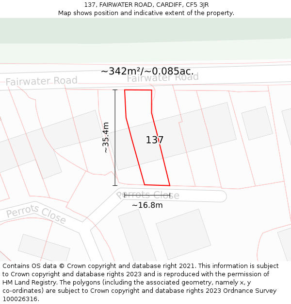 137, FAIRWATER ROAD, CARDIFF, CF5 3JR: Plot and title map