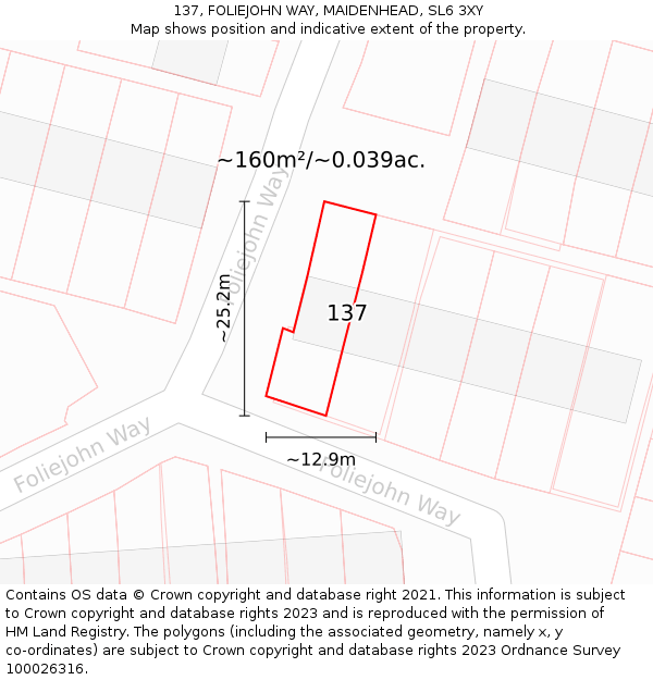 137, FOLIEJOHN WAY, MAIDENHEAD, SL6 3XY: Plot and title map