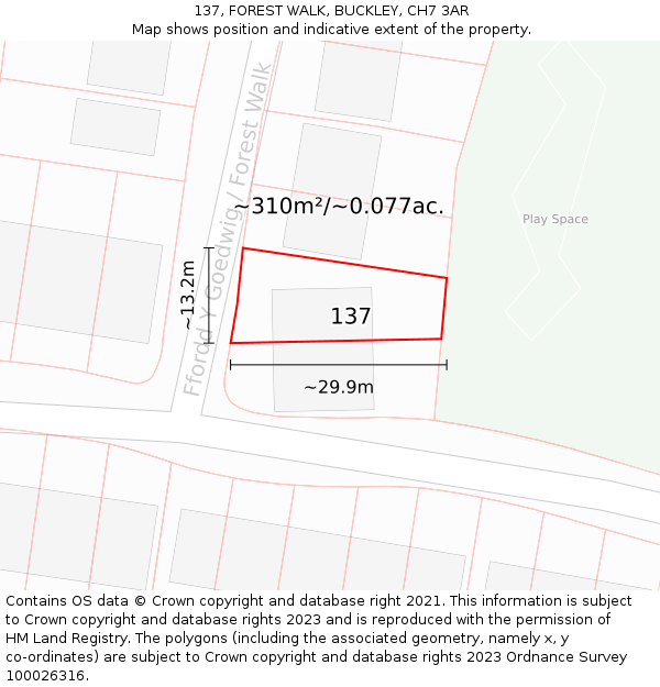 137, FOREST WALK, BUCKLEY, CH7 3AR: Plot and title map