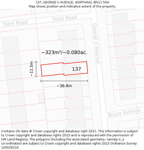 137, GEORGE V AVENUE, WORTHING, BN11 5SA: Plot and title map