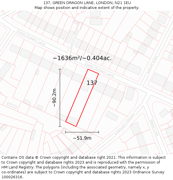 137, GREEN DRAGON LANE, LONDON, N21 1EU: Plot and title map