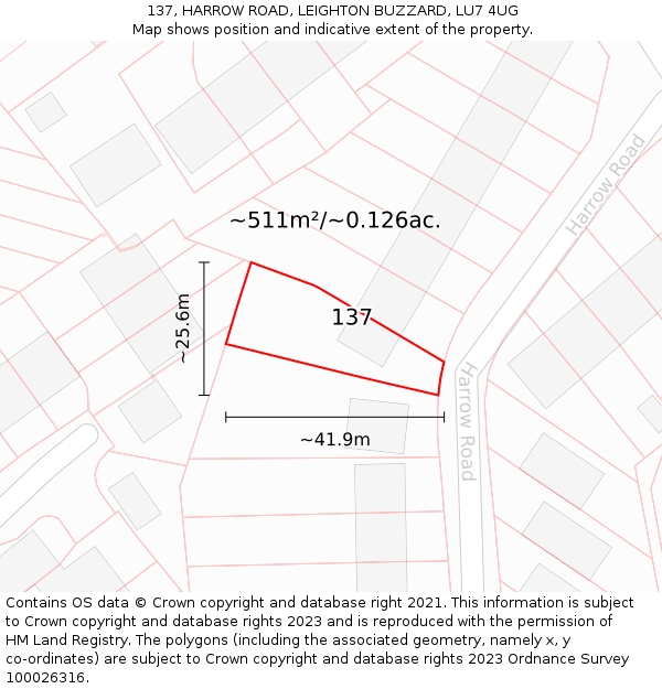 137, HARROW ROAD, LEIGHTON BUZZARD, LU7 4UG: Plot and title map