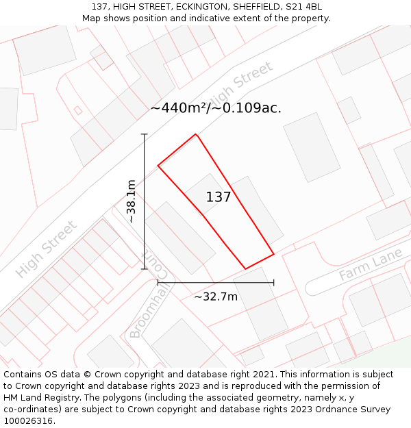 137, HIGH STREET, ECKINGTON, SHEFFIELD, S21 4BL: Plot and title map