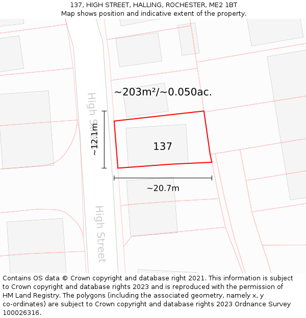 137, HIGH STREET, HALLING, ROCHESTER, ME2 1BT: Plot and title map