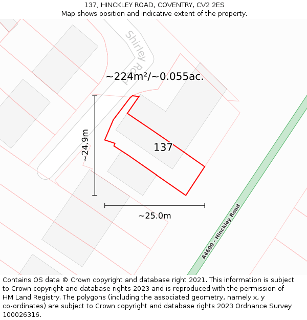 137, HINCKLEY ROAD, COVENTRY, CV2 2ES: Plot and title map