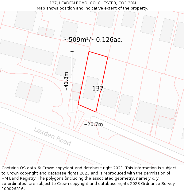 137, LEXDEN ROAD, COLCHESTER, CO3 3RN: Plot and title map