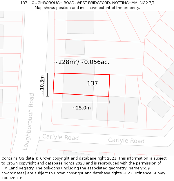 137, LOUGHBOROUGH ROAD, WEST BRIDGFORD, NOTTINGHAM, NG2 7JT: Plot and title map