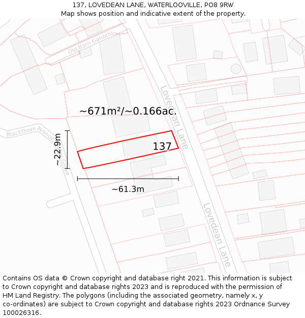 137, LOVEDEAN LANE, WATERLOOVILLE, PO8 9RW: Plot and title map