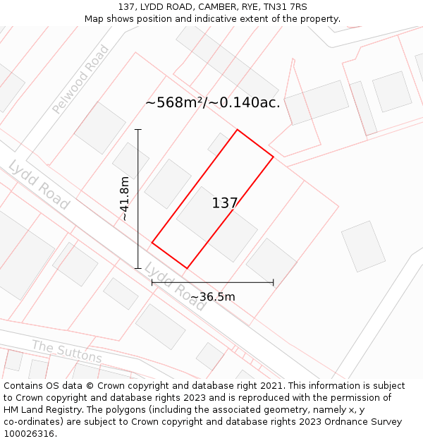 137, LYDD ROAD, CAMBER, RYE, TN31 7RS: Plot and title map