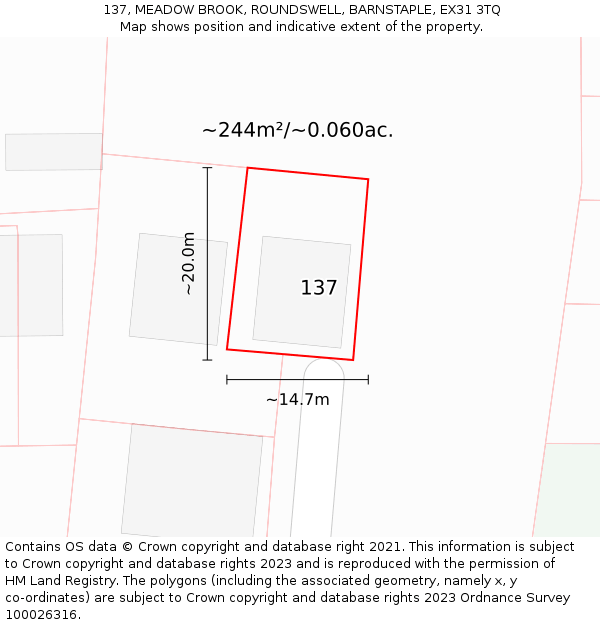 137, MEADOW BROOK, ROUNDSWELL, BARNSTAPLE, EX31 3TQ: Plot and title map