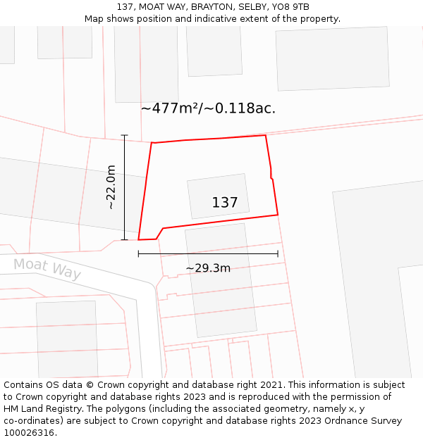 137, MOAT WAY, BRAYTON, SELBY, YO8 9TB: Plot and title map