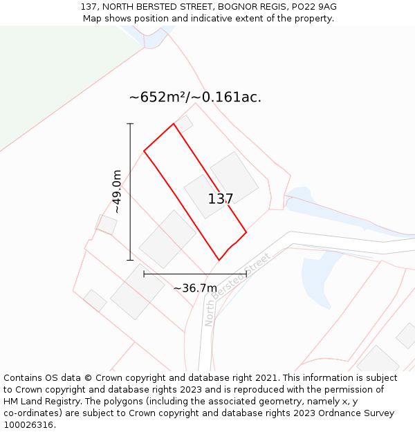 137, NORTH BERSTED STREET, BOGNOR REGIS, PO22 9AG: Plot and title map