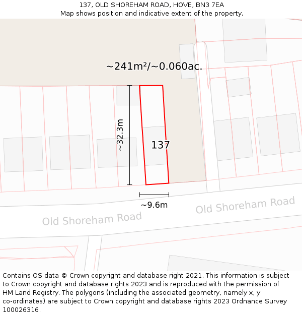 137, OLD SHOREHAM ROAD, HOVE, BN3 7EA: Plot and title map