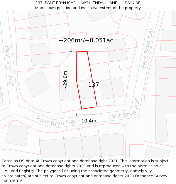 137, PANT BRYN ISAF, LLWYNHENDY, LLANELLI, SA14 9EJ: Plot and title map