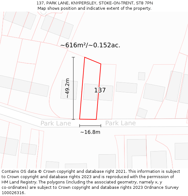 137, PARK LANE, KNYPERSLEY, STOKE-ON-TRENT, ST8 7PN: Plot and title map