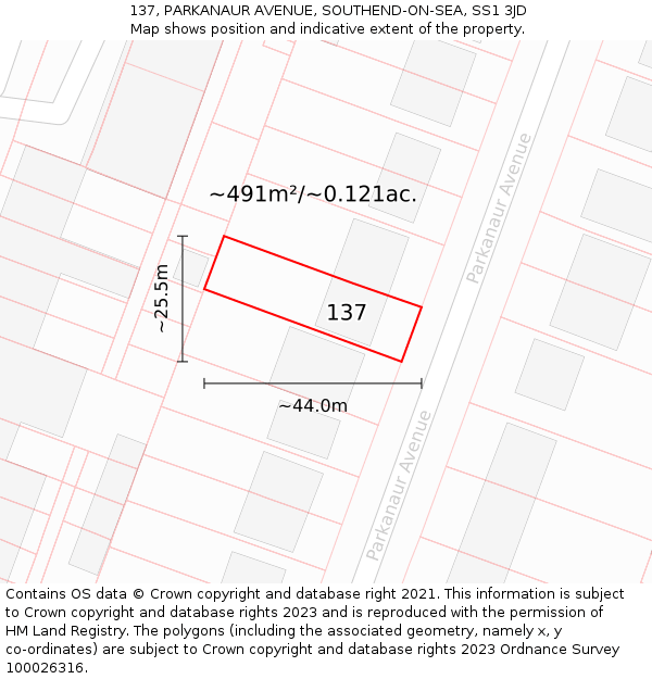 137, PARKANAUR AVENUE, SOUTHEND-ON-SEA, SS1 3JD: Plot and title map