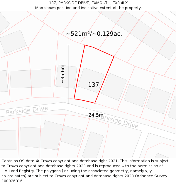 137, PARKSIDE DRIVE, EXMOUTH, EX8 4LX: Plot and title map