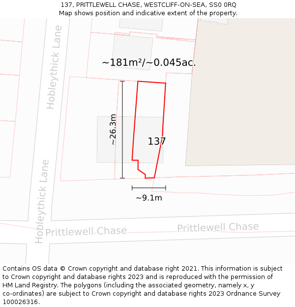 137, PRITTLEWELL CHASE, WESTCLIFF-ON-SEA, SS0 0RQ: Plot and title map