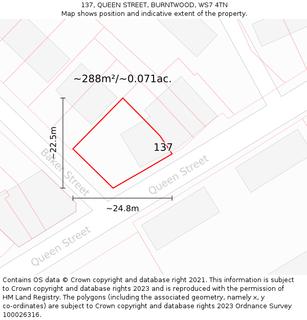 137, QUEEN STREET, BURNTWOOD, WS7 4TN: Plot and title map