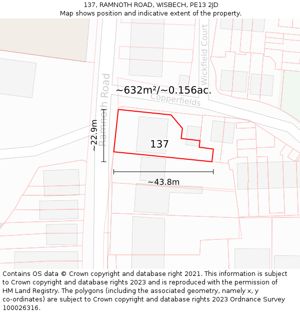 137, RAMNOTH ROAD, WISBECH, PE13 2JD: Plot and title map