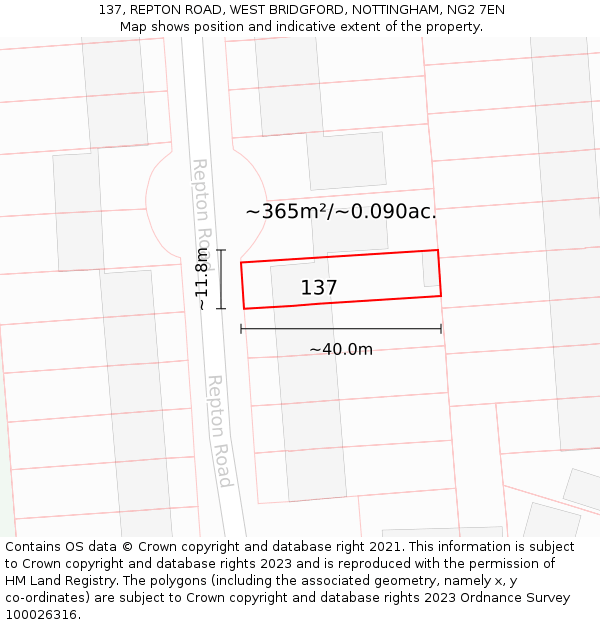 137, REPTON ROAD, WEST BRIDGFORD, NOTTINGHAM, NG2 7EN: Plot and title map