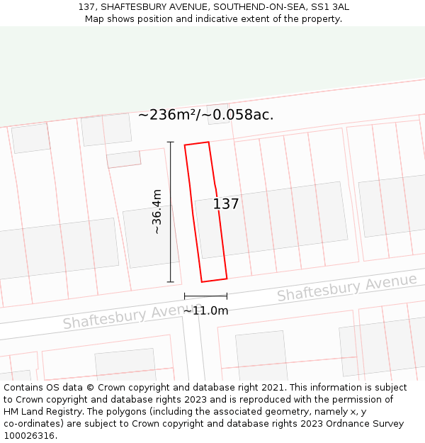 137, SHAFTESBURY AVENUE, SOUTHEND-ON-SEA, SS1 3AL: Plot and title map