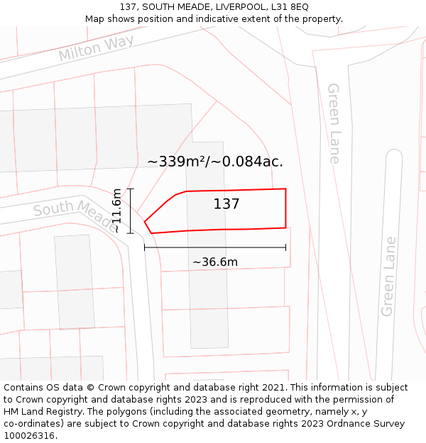 137, SOUTH MEADE, LIVERPOOL, L31 8EQ: Plot and title map