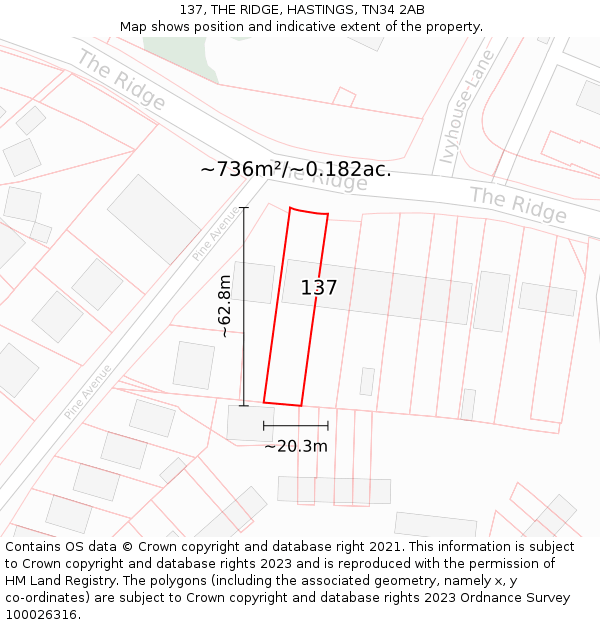 137, THE RIDGE, HASTINGS, TN34 2AB: Plot and title map