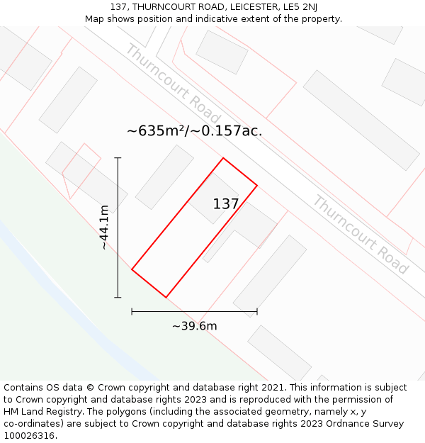 137, THURNCOURT ROAD, LEICESTER, LE5 2NJ: Plot and title map