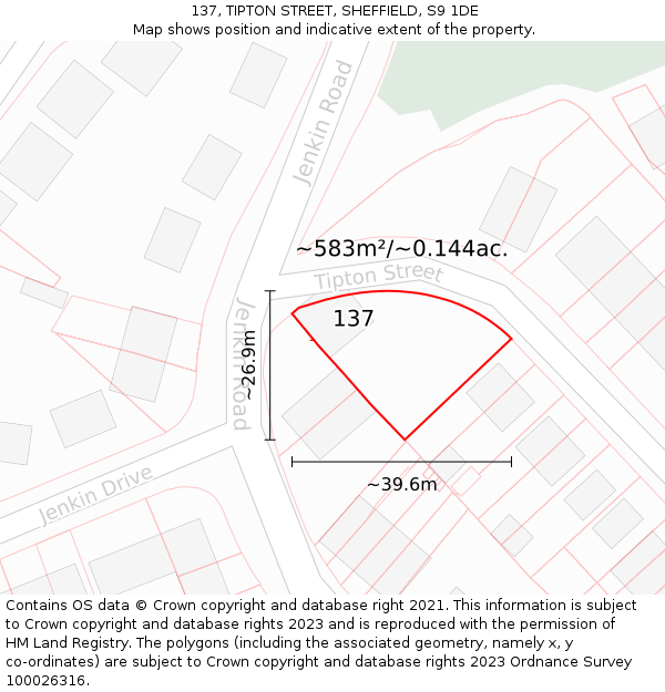 137, TIPTON STREET, SHEFFIELD, S9 1DE: Plot and title map