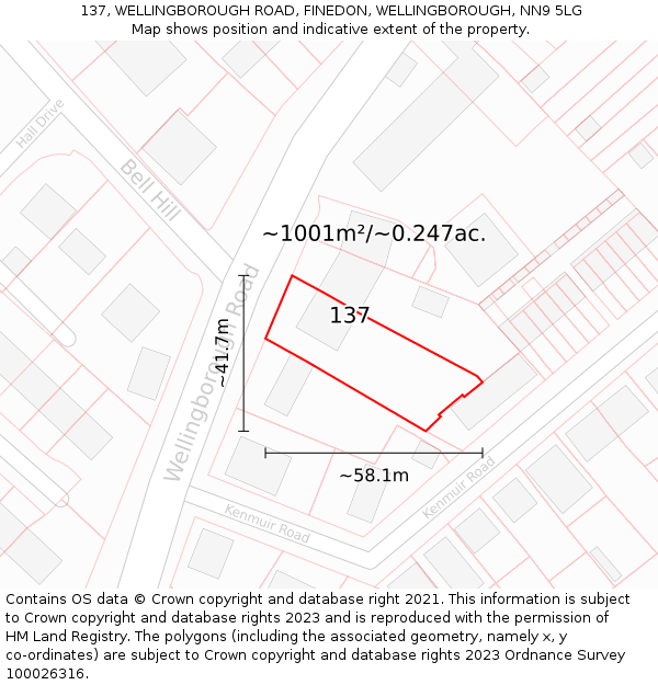 137, WELLINGBOROUGH ROAD, FINEDON, WELLINGBOROUGH, NN9 5LG: Plot and title map