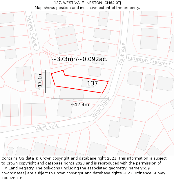 137, WEST VALE, NESTON, CH64 0TJ: Plot and title map