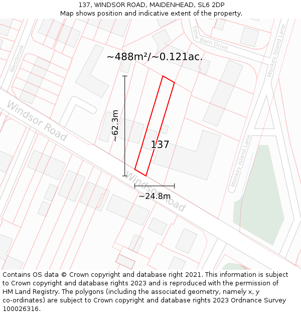 137, WINDSOR ROAD, MAIDENHEAD, SL6 2DP: Plot and title map