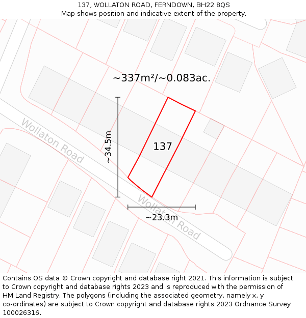 137, WOLLATON ROAD, FERNDOWN, BH22 8QS: Plot and title map