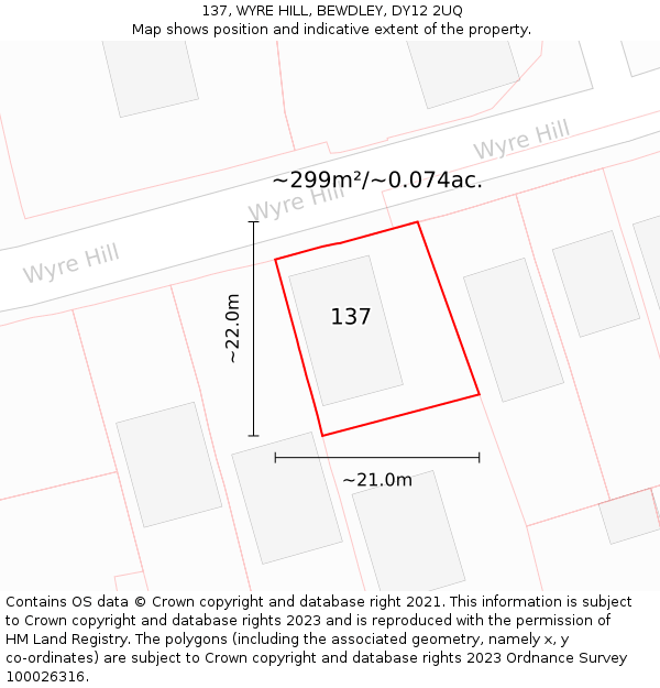 137, WYRE HILL, BEWDLEY, DY12 2UQ: Plot and title map