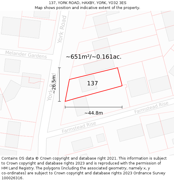 137, YORK ROAD, HAXBY, YORK, YO32 3ES: Plot and title map