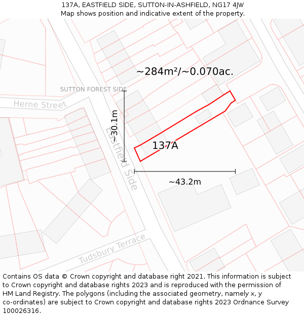 137A, EASTFIELD SIDE, SUTTON-IN-ASHFIELD, NG17 4JW: Plot and title map