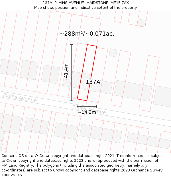 137A, PLAINS AVENUE, MAIDSTONE, ME15 7AX: Plot and title map