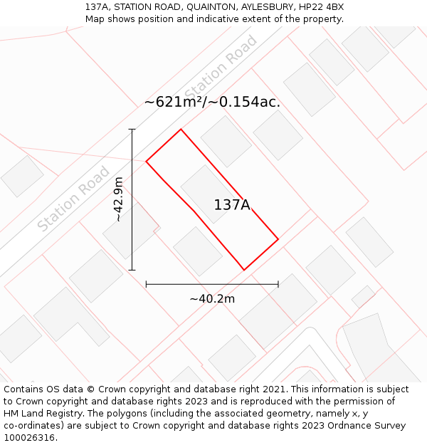 137A, STATION ROAD, QUAINTON, AYLESBURY, HP22 4BX: Plot and title map